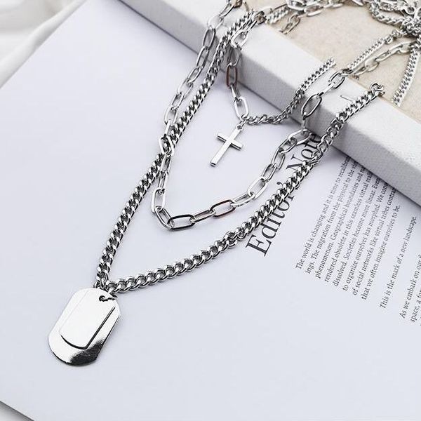 

2020 fashion multilayer hip hop long chain necklace for women men jewelry gifts key cross pendant necklace accessories, Silver