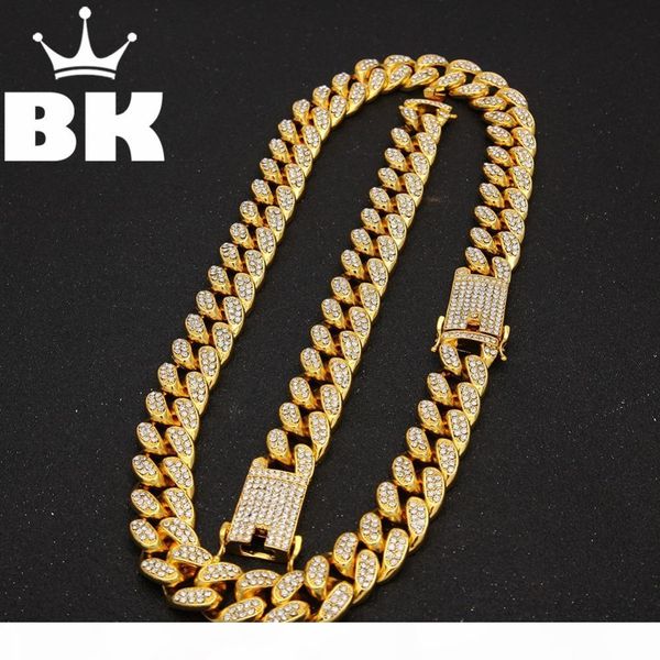 

2cm hiphop gold color iced out crystal miami cuban chain gold silver necklace & bracelet set selling the hiphop king