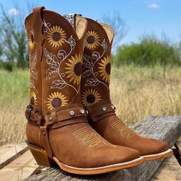 

Embroidery Cowboy Boots For Women Autumn Westerm Boots Retro Booties Women Ladies Shoes Botas Mujer