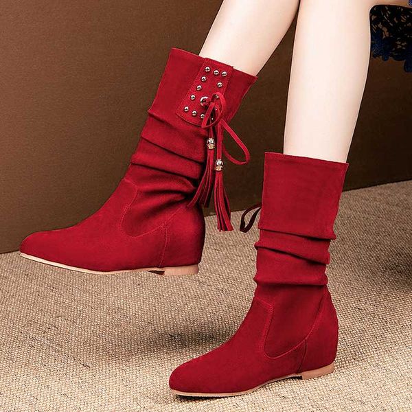 

pleated, warm and comfortable flat heel boots for women, Black