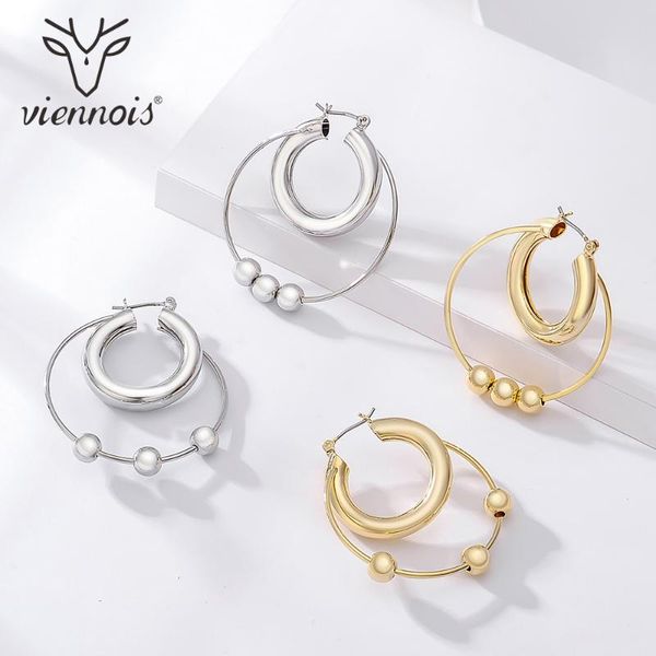 

viennois fashion double circles hoop earrings for women gold & silver color round large cross earrings, Golden;silver