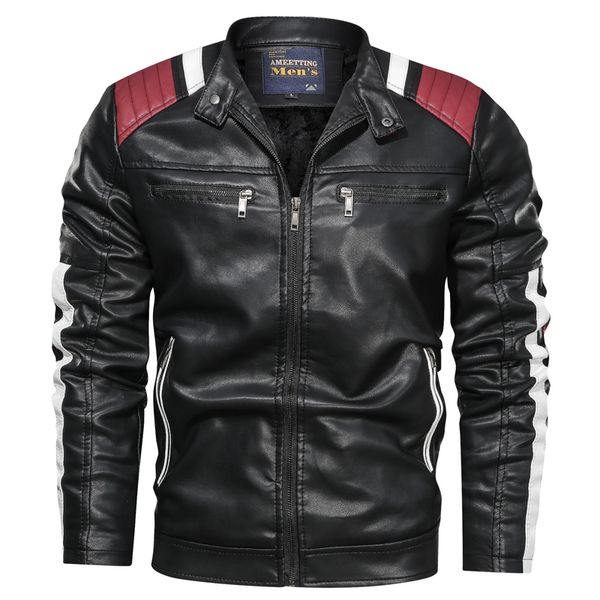 

winter leather autumn jacket men pu jacket coats street slim fit bomber casual men's fleece warm coat drop shipping, Black