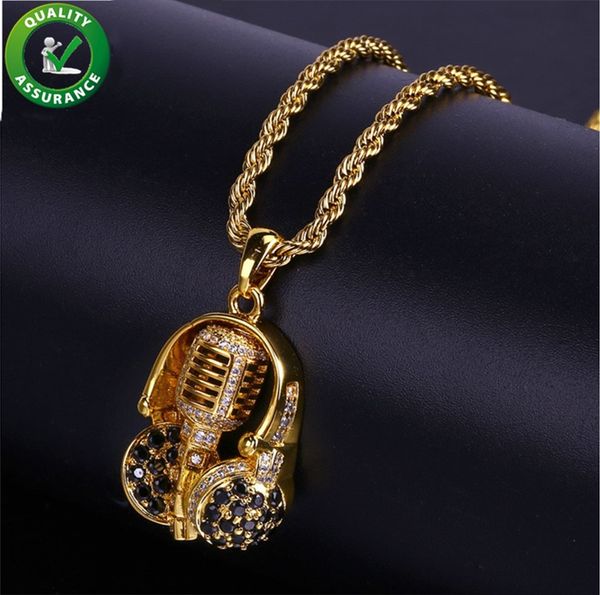 

iced out chains designer necklace hip hop jewelry mens gold chain pendants luxury micro paved cz diamond gold headphone brand rapper charms, Silver