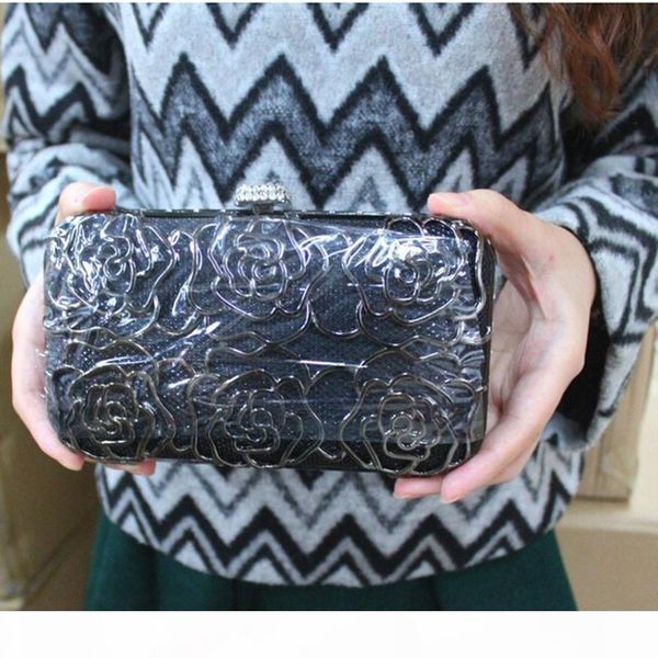 

designer-hollow out clutch metal frame floral evening bag crystal diamond handbags women chain cutout messenger shoulder bag - r8154