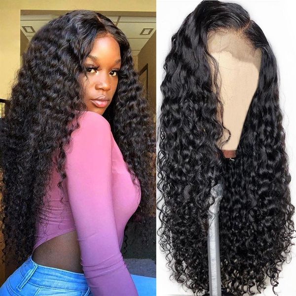 

2020 deep part curly lace front human hair wigs for women 150% density brazilian remy hair 4x4 13x4 lace wigs, Black