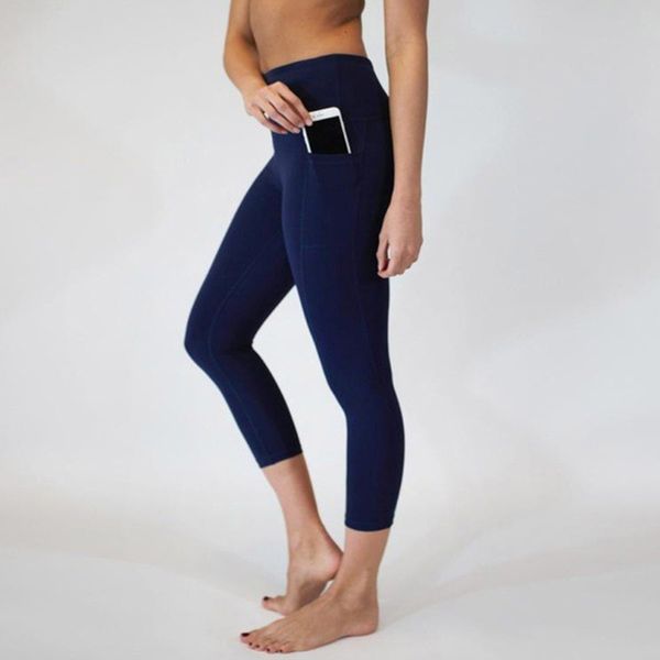 

new women's solid color pocket yoga pants sports yoga pants fitness running tight trousers, White;red