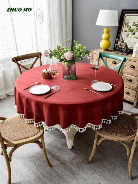 

table cloth fringed lace round tablecloth for home kitchen solid color cotton and linen coffee shop restaurant cover