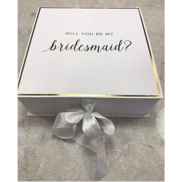 

gift wrap foil gold will you be my bridesmaid boxes custom silk bow wedding thank box bachelorette maid of honor proposal packing