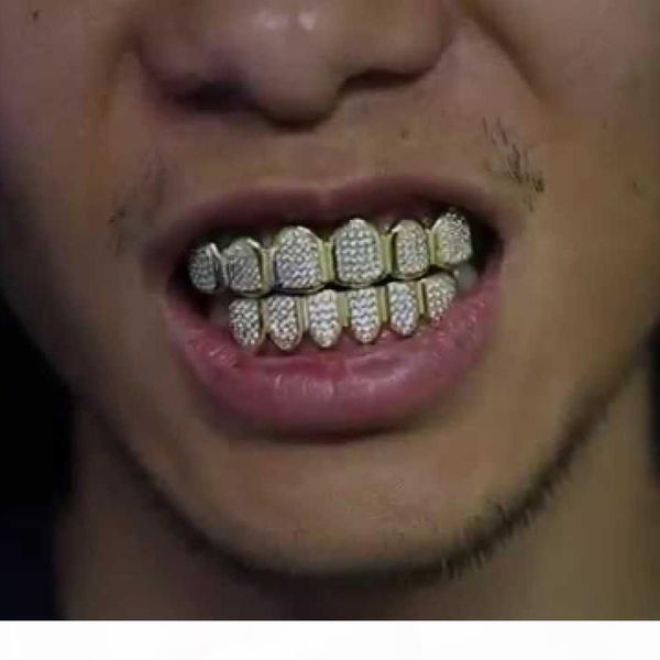 

18k gold plated copper hip hop iced out vampire teeth fang grillz dental mouth grills braces tooth cap rock rapper jewelry for cosplay party, Black