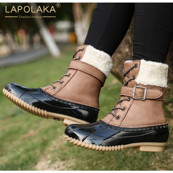 

lapolaka 2020 new fashion lace-up thick low heel ankle boots woman shoes platform skidproof comfy platform shoes ladies boots, Black