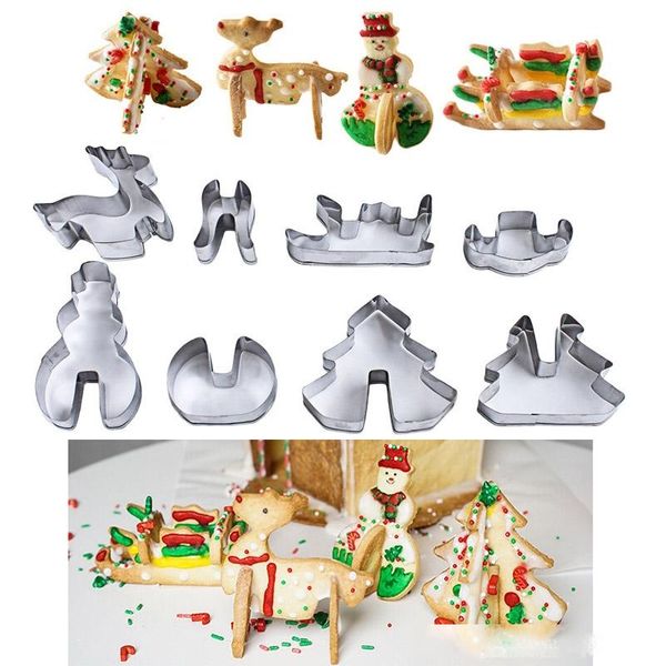 

8pcs/set 3d diy christmas series cookie mould stainless steel cake mold stereoscopic xmas tree elk snowman kitchen baking tools decorations