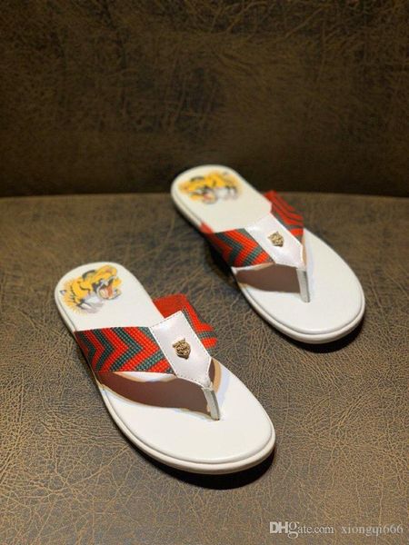 

summer new luxury men's casual sandals, comfortable and fashionable slippers, high-quality leather, fashionable printing, Red;white