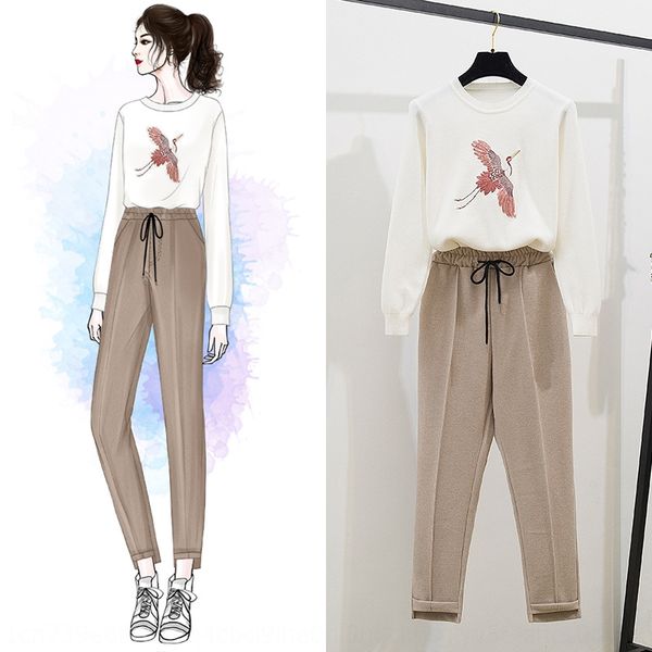 

autumn and suit for women 2020 new sequin cartoon animal sweater casual woolen pants student clothing winter women's wear winter women, Gray