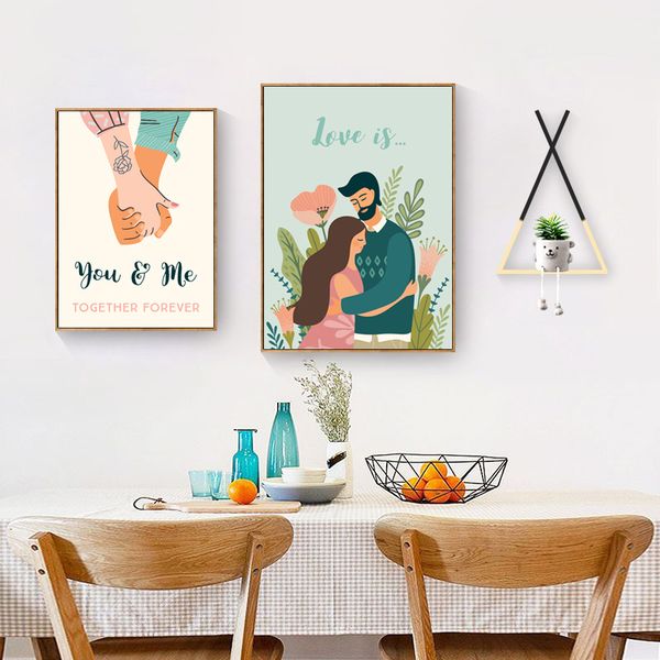 

мультфильм nordic плакат печать холст стены искусства картины свежих цветов растений сладкий lovers счастливая пара picture for living room