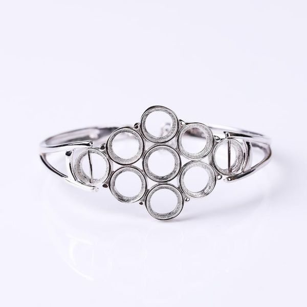 

925 silver sterling bangle bracelet 7.8mm round cabochon semi mount bangle fine jewelry diy stone, Black