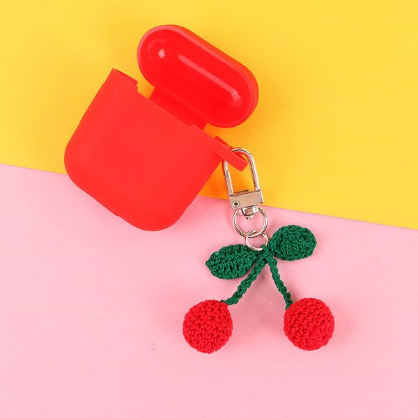 

1pc knitted simulated pearl cherry keychain keyring for women girl jewelry simulated fruit car key ring cute bandbag keyring k63, Silver