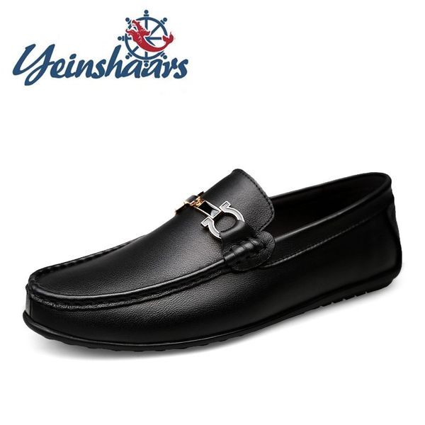 

fashion men shoes leather loafers men business formal shoes lightweight driving genuine leather brand walking flats, Black