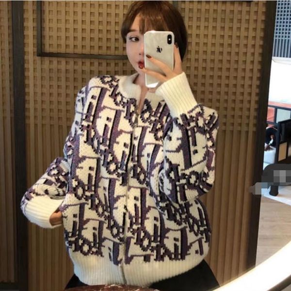 

2020 fashion women sweaters round neck knitwear classic hoodie pure cotton lovers sweater cardigan winter coat ing, White;black