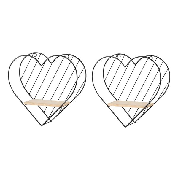 

2x iron wall floating shelves bedroom office decor black heart-shaped