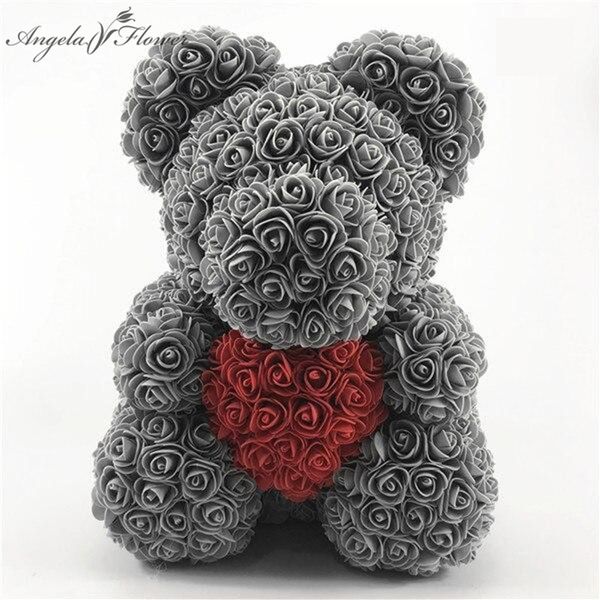 

40cm foam rose bear with box pe teddy rose artificial flower gift for girlfriends mother wife valentine's day gift home decor