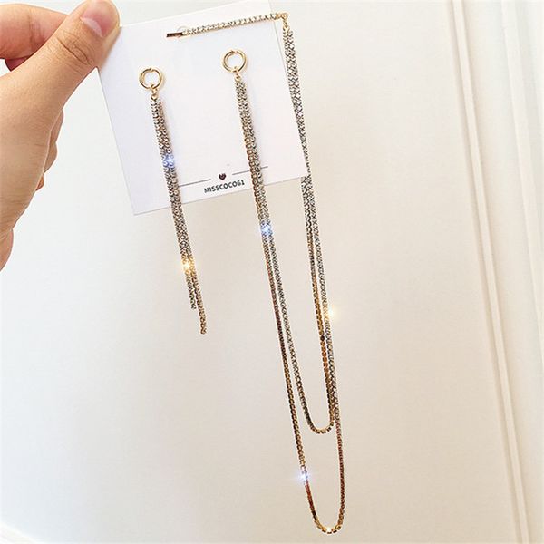 

drop korean style rhinestone asymmetry earrings for women gold silver color long chains drop earrings jewelry gifts