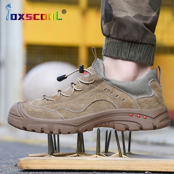 

plus size men's steel toe cap protective work boots shoes outdoor anti smashing shoes men puncture proof safety sneakers, Black