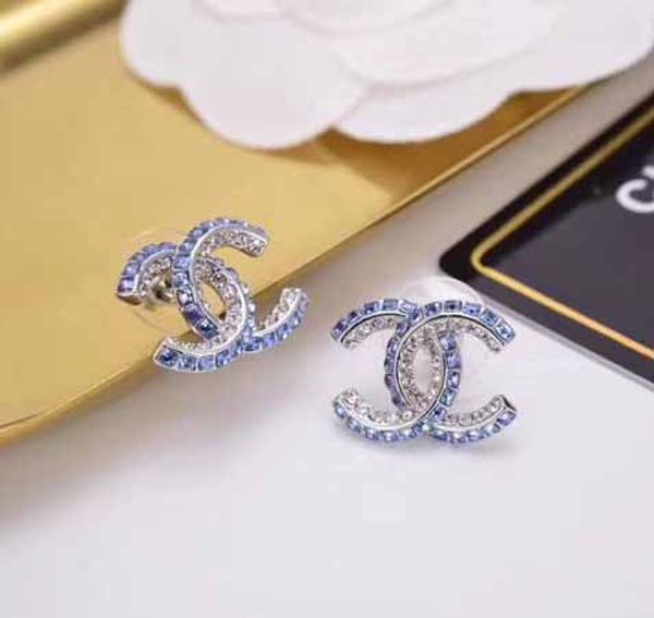 

2020 style stud earrings with blue and white diamond fashion earrings in s925 silver needle ps5757, Golden