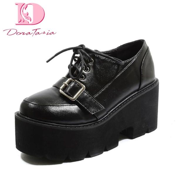 

doratasia 2020 square high heels thick platform lace up belt buckle spring women shoes pumps, Black