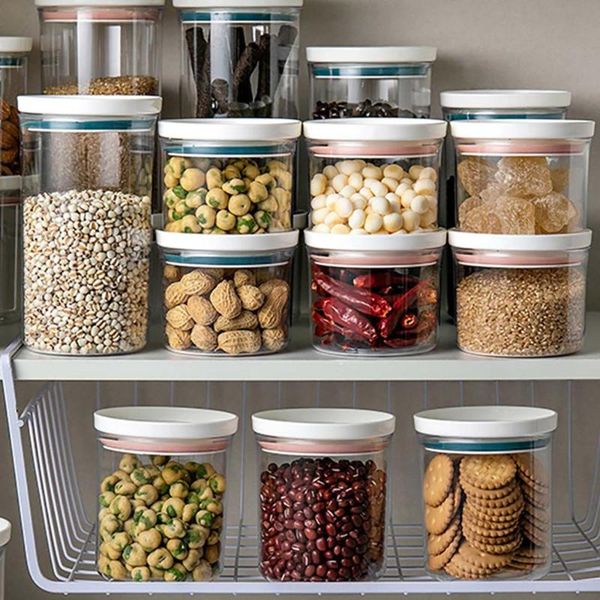 

700ml stackable airtight storage jars plastic kitchen storage canister containers with airtight lid for candy cookie sugar