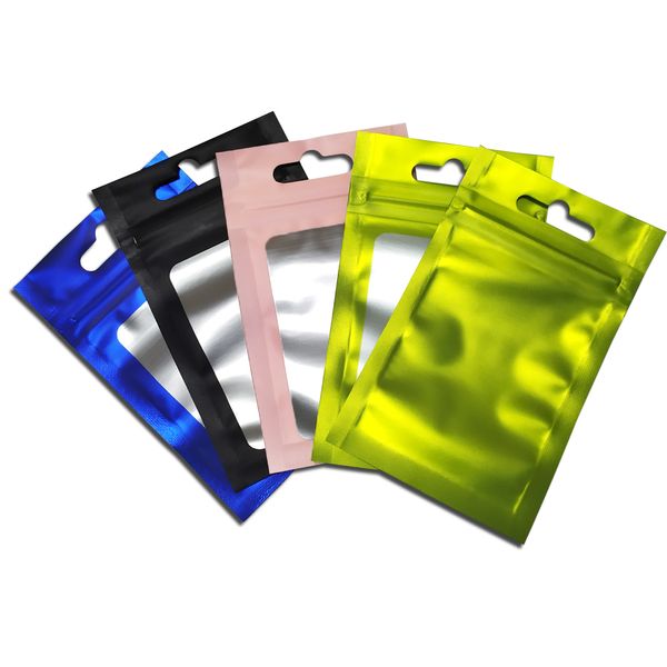 100pcs / lot plástico transparente Frente embalagens de alimentos Matte folha de alumínio balão auto Seal Mylar Storage Bag Grocery Bag Zipper