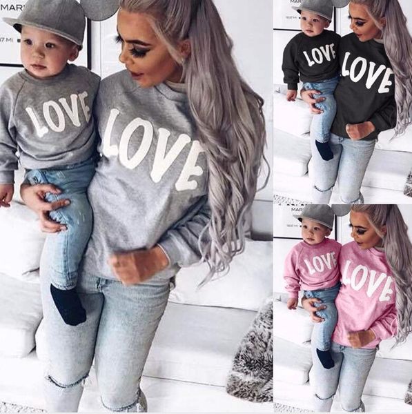 

women kids designer letters print long sleeve t shirt round neck sweater love parent-child outfit fashion casual sports 3 colors e81803, Blue