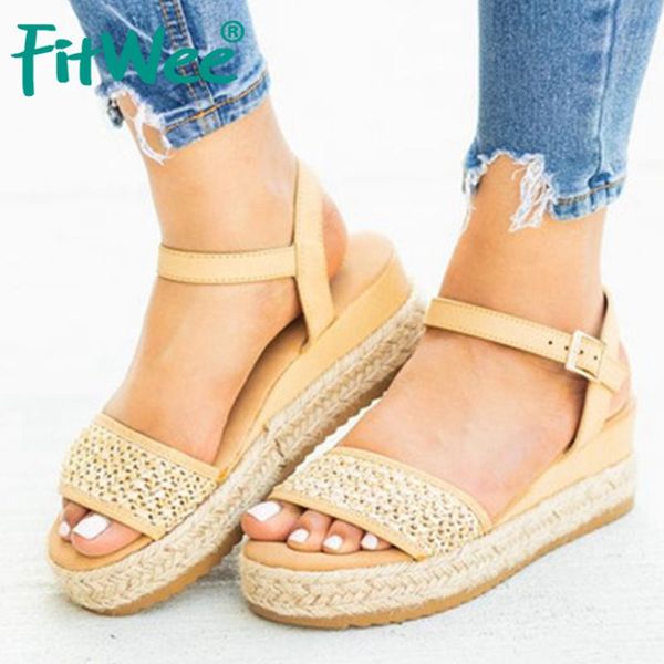 

sandals fitwee summer women shoes stylish flat heels good platform fashion metal buckle lady footwear size 35-43, Black