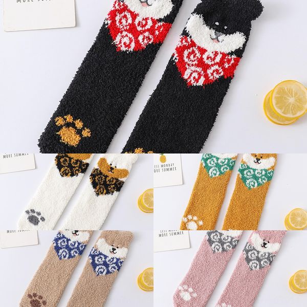 

winter thickened coral fleece embroidered towel embroidered three-dimensional cartoon half velvet towel floor socks all-match girls socks 3f, Black