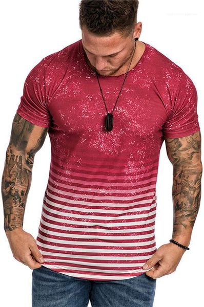 

man fashion striped o-neck short sleeve tees men loose casual mens 3d gradient summer tshirts, White;black