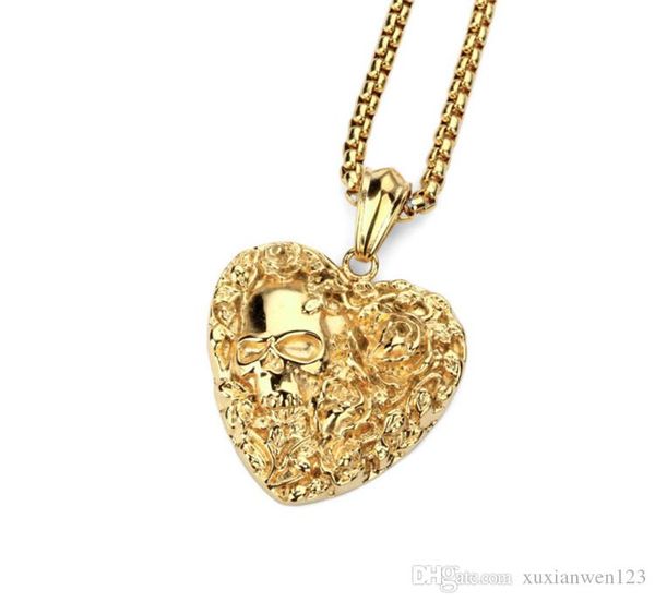 

new arrival pendant necklace heart-shaped skull pendants & necklaces skull punk rock style steel hip hop jewelry men women, Silver