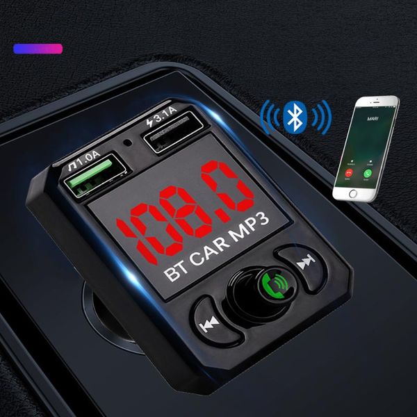 

jinserta bluetooth fm transmitter large screen display dual usb 3.1a fast charging tf/u disk car mp3 player handskit in-car