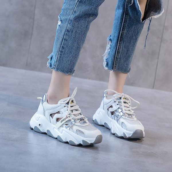 

new trend non-slip summer ins versatile soft sole shoes thick bottom hollowing out clunky sneaker breathable leisure flat shoes, Black
