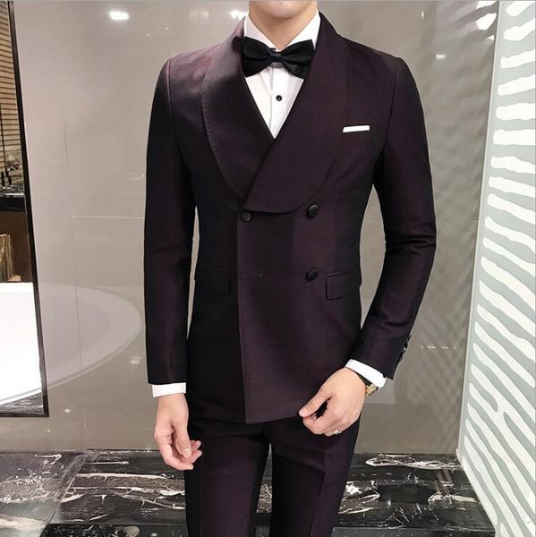 

double-breasted slim dinner party dress host suits mens casual fashion wedding prom suits (jacket+ pants+vest, White;black