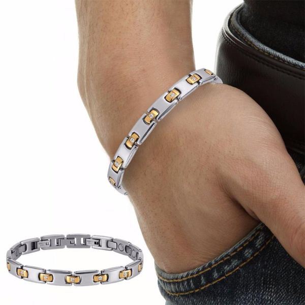 

magnetic therapy bracelet titanium metal with crystal silver plated with 3 smart buckles charm bracelets bangle for women, Black