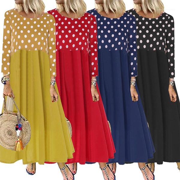 

polka dot печати платья casual solid color лоскутная свободные платья женская мода плюс размер платья от дизайнеров, Black;gray