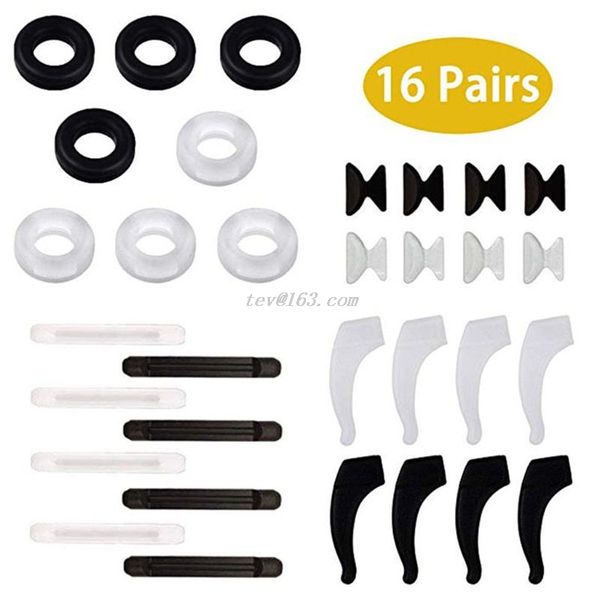 

16 pairs silicone anti-slip round eyeglass retainers nose pads ear hooks glasses, Silver