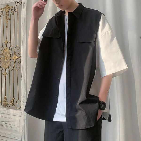 

men casual fashionable fake two pieces turn down collar half sleeves shirt turn down collar hand wash half sleeves polyester, White;black