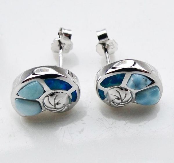 

natural larimar conch earring fine jewelry stud earring blue opal 100% 925 sterling silver jewelry for women nice002, Golden;silver