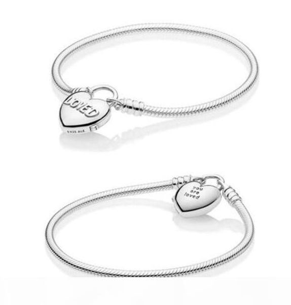 

authentic s925 sterling silver charms bracelets you are loved heart padlock charm bracelet fit for designer diy bead charms, Black