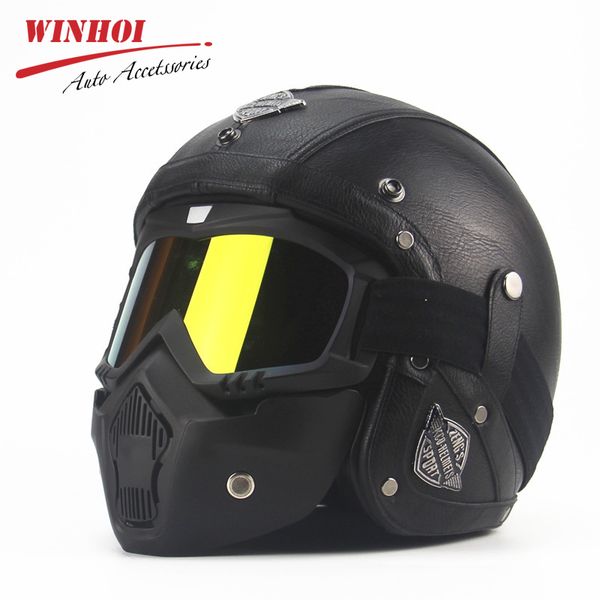 

motorcycle helmet /4 universal vintage for helmet pu leather + abs motorbike for men women autumn winter