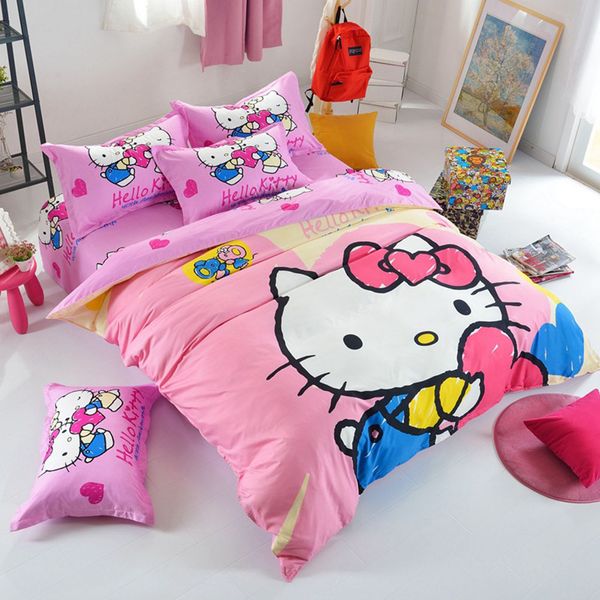 

polyester cartoon pattern pillowcase bed sheet four-piece suit soft cute