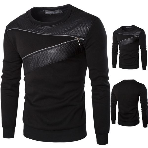 

m-5xl style men's round neck long-sleeved sweater fashion zipper decoration men's sweater jacket 2020, Black