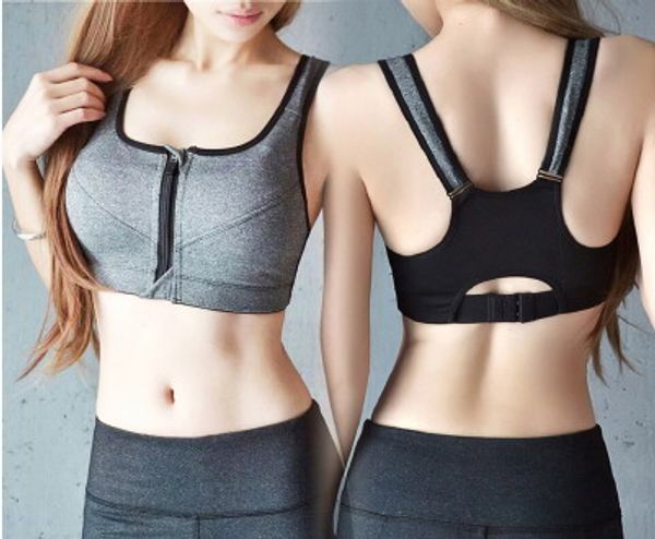 

plus size sports bras women fitness yoga sports bras front zipper running shockproof underwear vest - style gym yoga, White;black
