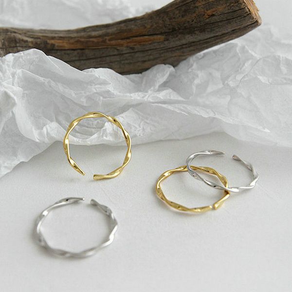 

ins minimalist s925 pure silver mobius wave twist joint ring 18k gold filled 925 sterling silver ring, Golden;silver