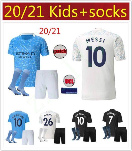 

man kids 20 21messi manchester kun aguero city soccer jerseys kit 2020 2021 sterling mahrez football shirts de bruyne men child set uniform, Black;yellow